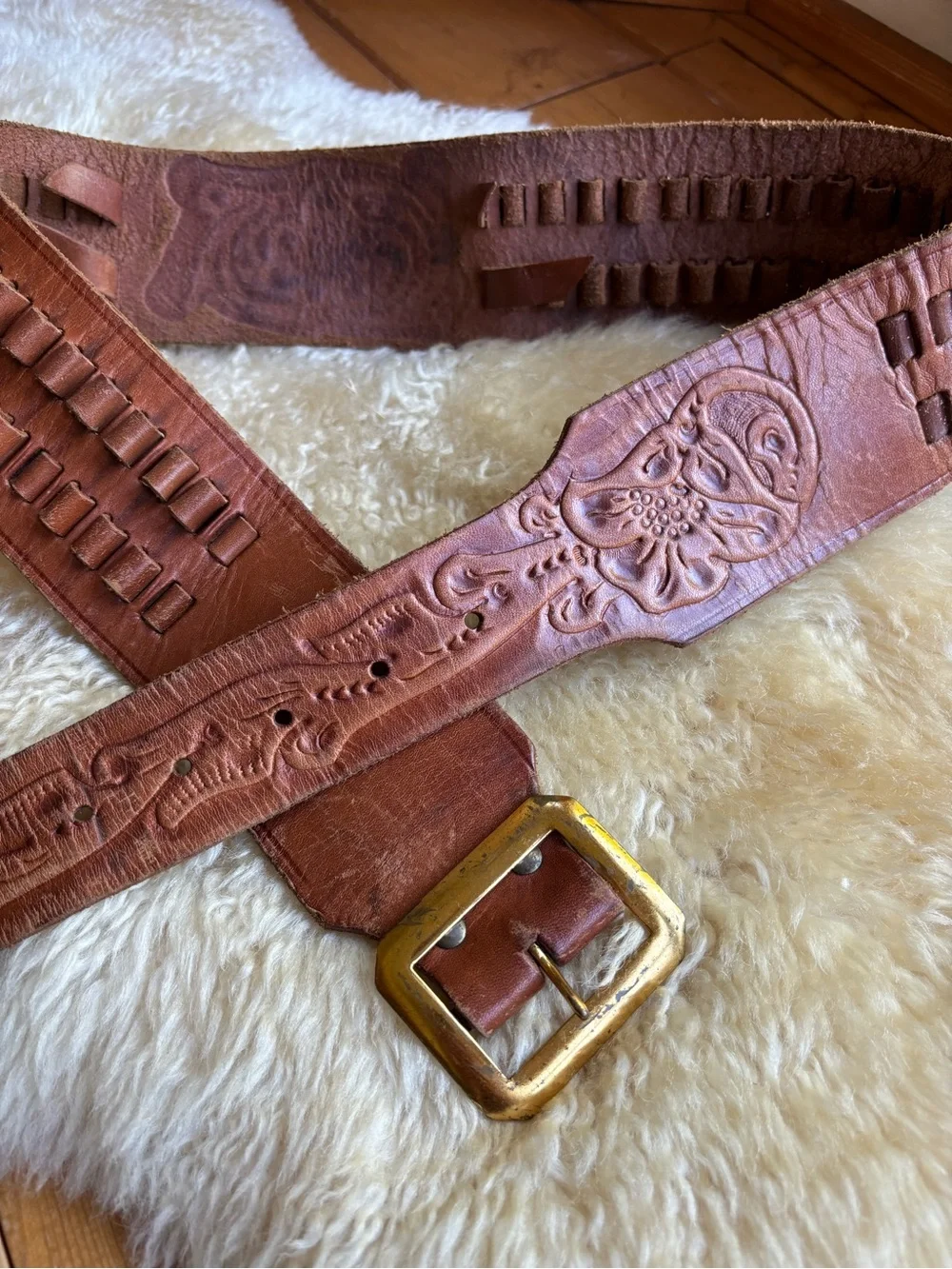 Vintage Tooled Leather Ammo Belt